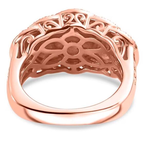 Natural Champagne Diamond Accent Scalloped Ring in Platinum Bond & 18K Rose Gold - Picture 5 of 6
